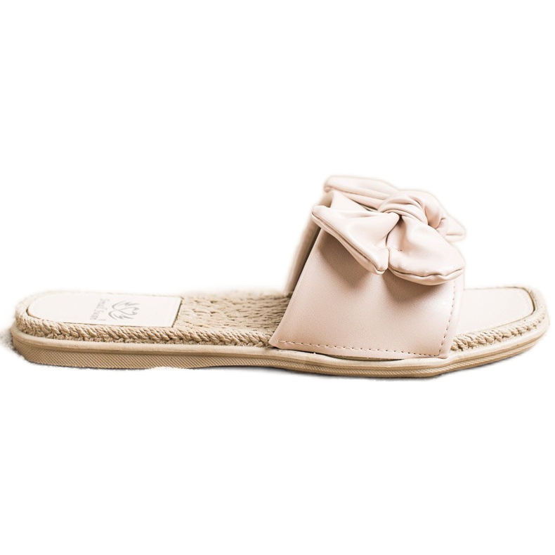 Small Swan Eko kožne papuče s mašnom bež