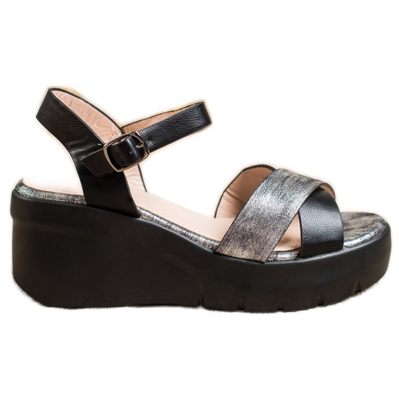 Small Swan Sandale na klin crno siva