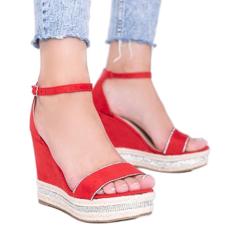 Crvene sandale na klin s kubnim cirkonijem Sun Sparrow crvena