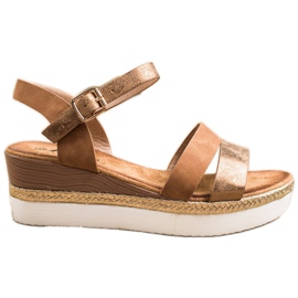 SHELOVET Lagane sandale na klinastu petu smeđa zlatni