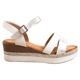 SHELOVET Lagane sandale na klinastu petu bijela srebro