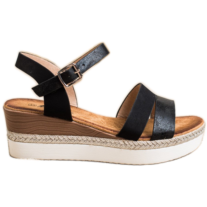 SHELOVET Lagane sandale na klinastu petu crno