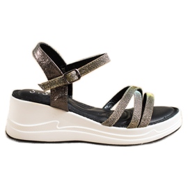 Small Swan Sandale sa šljokicama na klinu crna