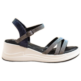 Small Swan Sandale sa šljokicama na klinu tamnoplava siva