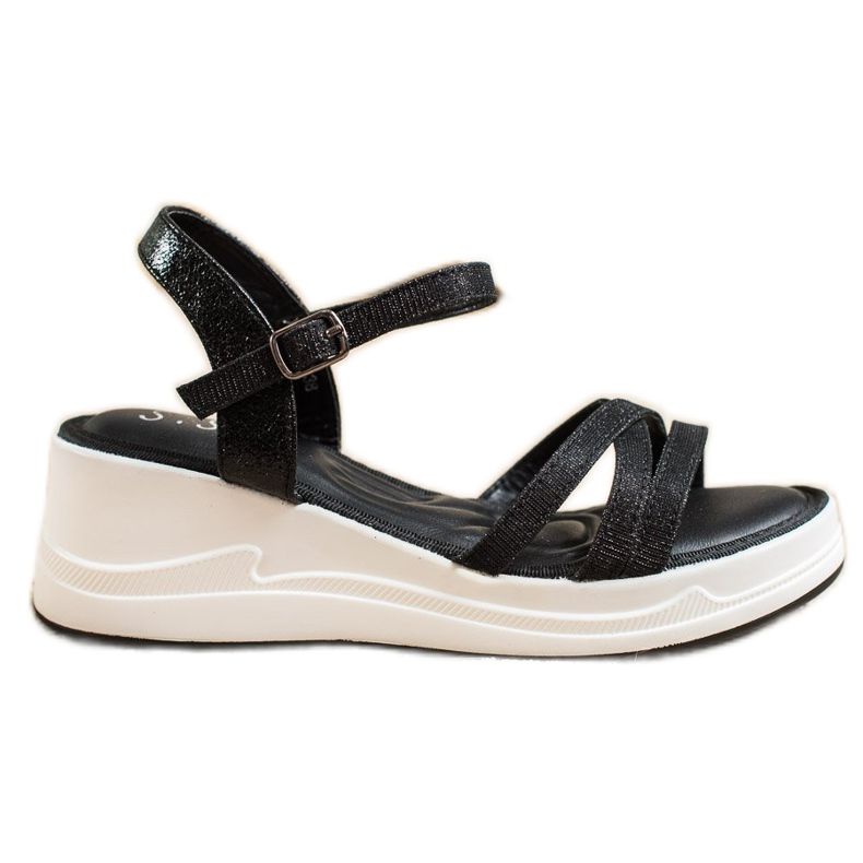 Small Swan Sandale sa šljokicama na klinu crno