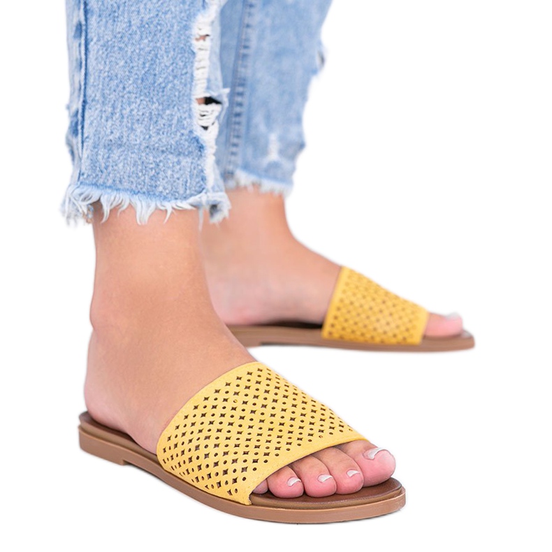 Žute ažurne ženske papuče Ballera žuta boja