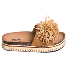 SHELOVET Modne papuče s resama smeđa