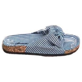 Bona Papuče s prugastim mašnom bijela plava