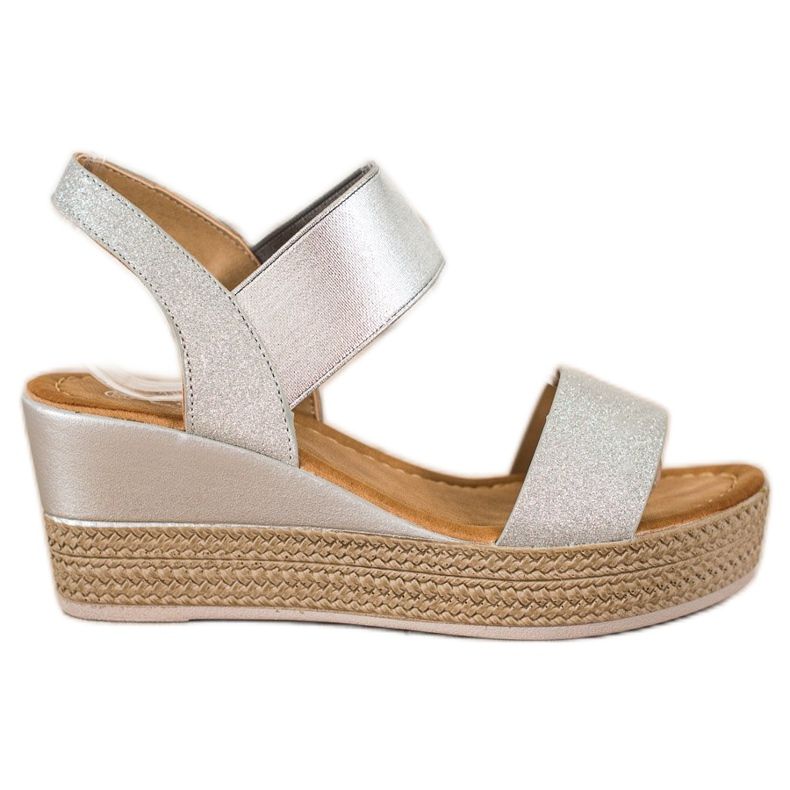 Camo Elegantne sandale na klin sa sjajem srebro siva