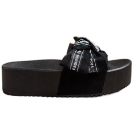 SHELOVET Modne papuče s mašnom crna