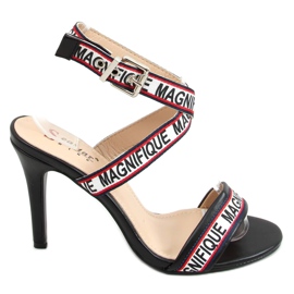 Crne sandale na visoku petu LL-170P Crna bijela