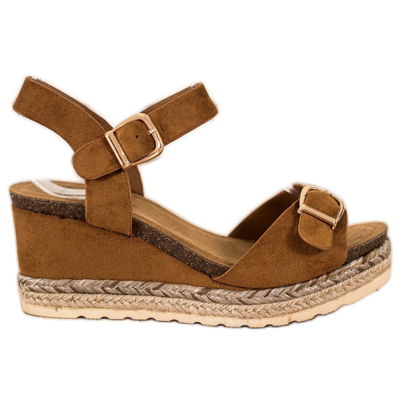 SHELOVET Sandale na klin s kopčom smeđa