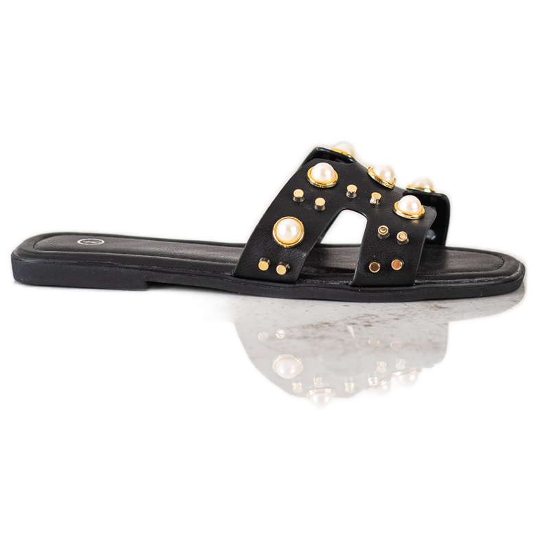 SHELOVET Modne papuče sa kamenčićima crno