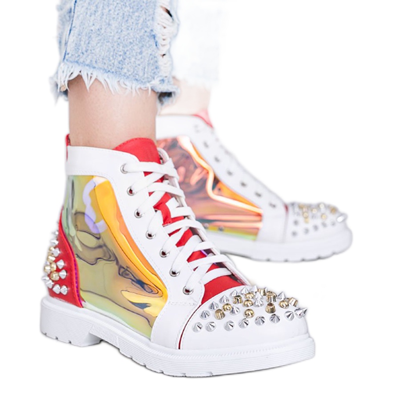 Bijele i crvene prozirne čizme s Lea klinovima bijela crvena