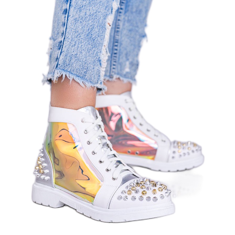 Bijele i srebrne prozirne čizme s Lea klinovima bijela srebro