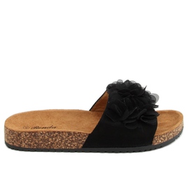 Crne plute papuče s cvijećem 620-73 Crne crna