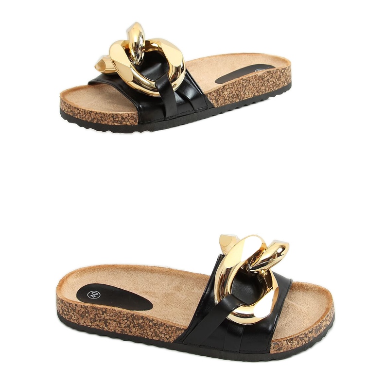 Crne papuče s debelim lancem crne CK201 Crne crno