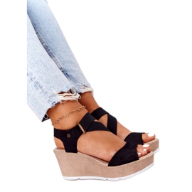 Kožne sandale na klin Big Star FF276016 Crna