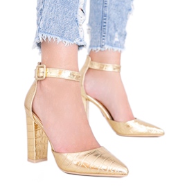 Sandale na stupicu u motivu Glamour krokodilske kože zlatni