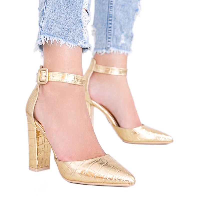 Sandale na stupicu u motivu Glamour krokodilske kože zlatna