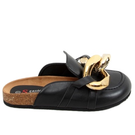 Crne T397 Crne papuče s debelim lancem crno