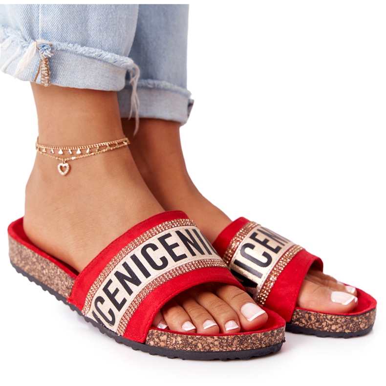 Crvene japanke na plutu s kubnim cirkonijem Budite lijepi crvena