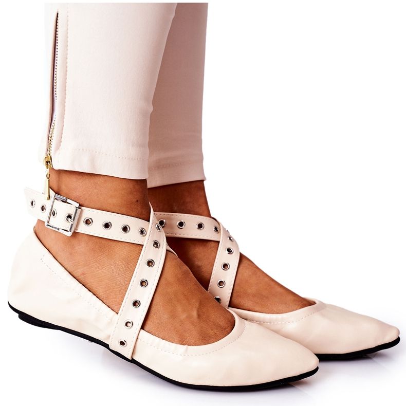 Sklopive kožne balerinke Lu Boo Bež