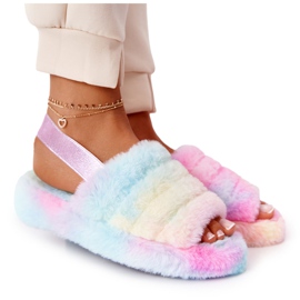 PS1 Krznene papuče na šarenoj platformi pahuljica višebojan