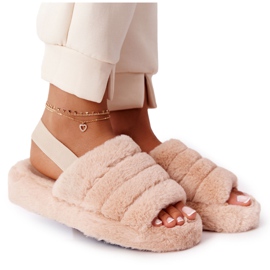 PS1 Krznene papuče na bež platformi pahuljica