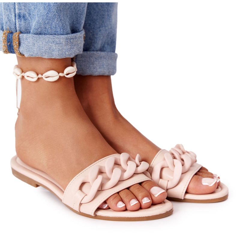 PS1 Kožne papuče s lancem bež boje korak po korak