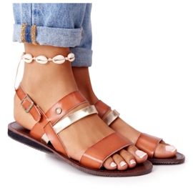 PE1 Ženske ravne sandale, smeđe i zlatne Doris smeđa zlatni