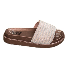 SHELOVET Papuče na platformi s kubnim cirkonijem bež zlatni