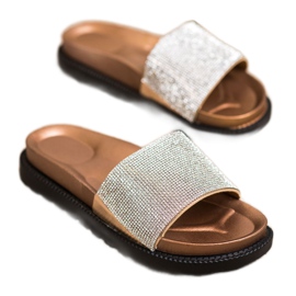 Kayla Udobne papuče s kubnim cirkonijem bež zlatni