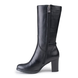 Marco Shoes Klasične čizme od crne nappa kože s dodatnim kopčama i naramenicama crna