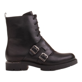 Marco Shoes Ženske čizme na vezanje 1364B s dvostrukom kopčom crna