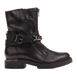 Marco Shoes Kožne gležnjače s lancem, kopčom i zatvaračem. Hvatači crno