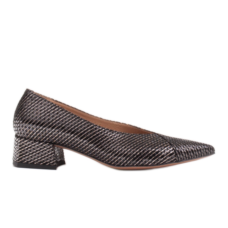 Marco Shoes Crne pumpe od neobične prugaste kože crno