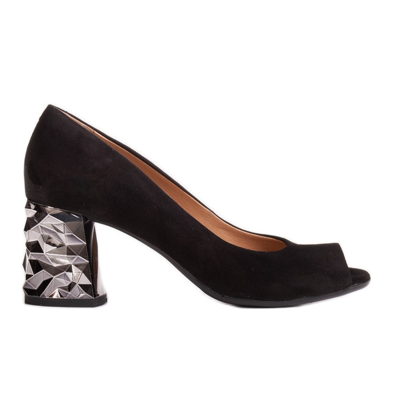 Marco Shoes Crne antilop pumpe s 3D metalik petom crno