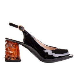 Marco Shoes Crne lakirane sandale s 3D jantarnom petom crna