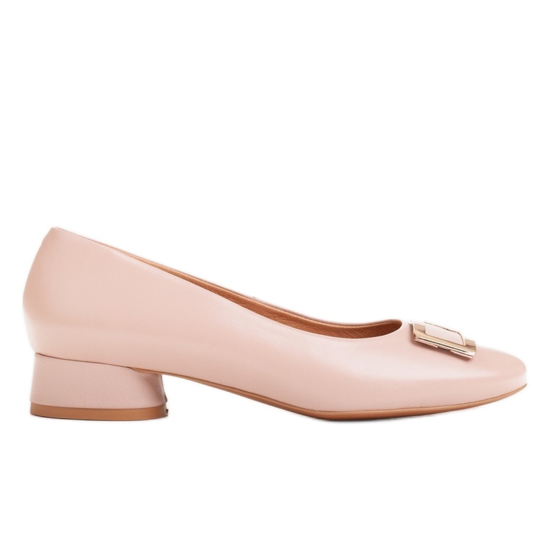 Marco Shoes Ružičaste kožne balerinke sa zlatnim ukrasom ružičasta