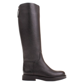 Marco Shoes Visoke ravne čizme od prirodne reljefne kože crna