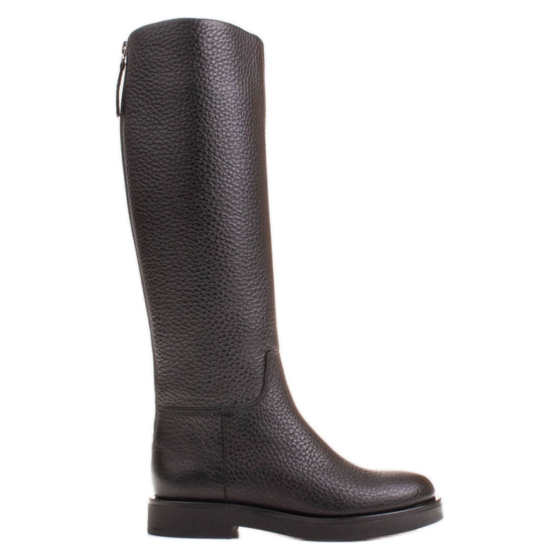 Marco Shoes Visoke ravne čizme od prirodne reljefne kože crno