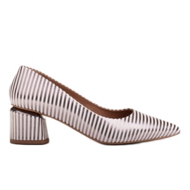 Marco Shoes Pumpe s bijelim i srebrnim prugama sa zlatnim potpeticama bijela srebro