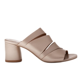 Marco Shoes Ženske kožne papuče, izrezane pruge zlatni