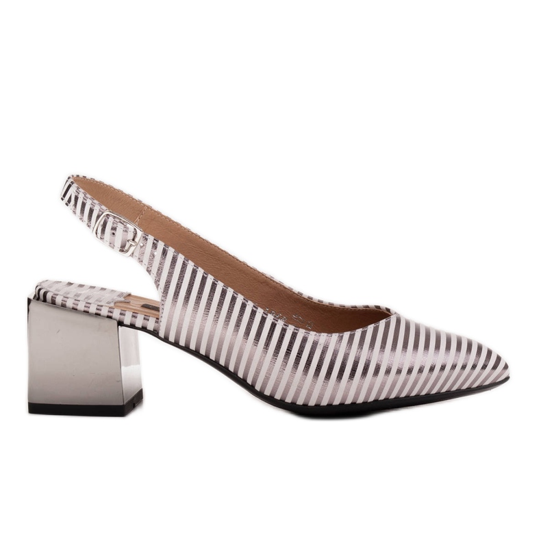 Marco Shoes Elegantne ženske pumpe s metalnim prugama srebro