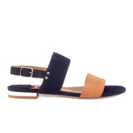 Marco Shoes Ravne sandale od prirodnog antilopa s metalik petom bež mornarsko plava