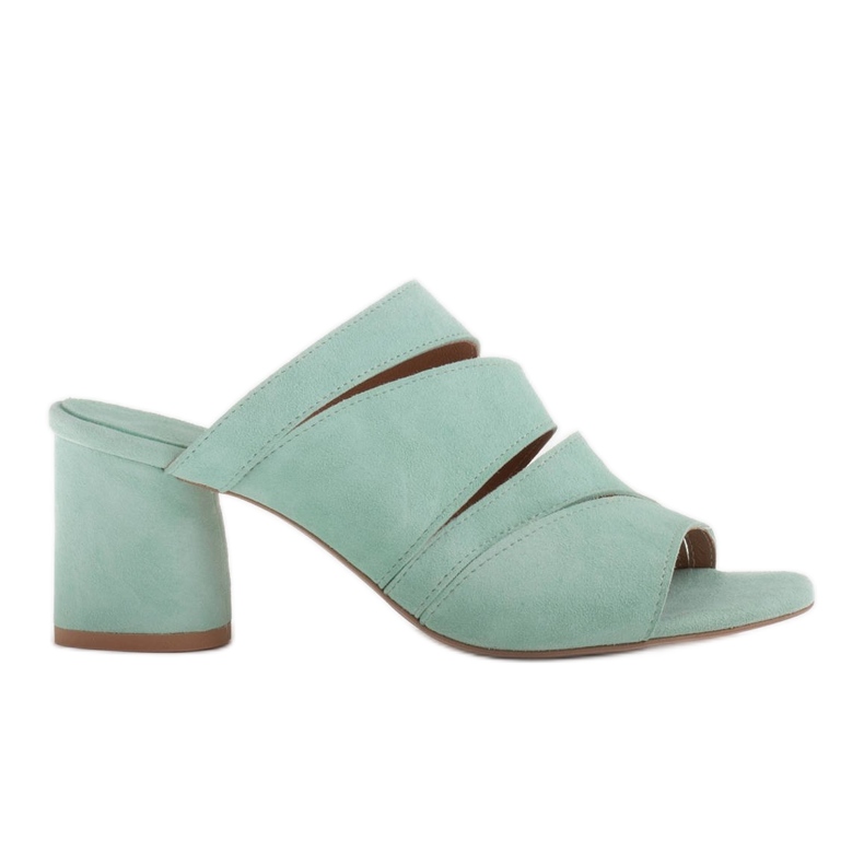 Marco Shoes Ženske kožne papuče, izrezane pruge zelena