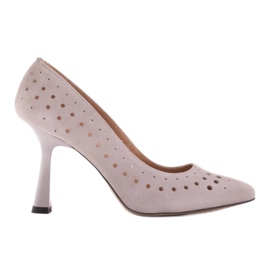 Marco Shoes Štikle od prirodne antilopa s ukrasnom perforacijom siva