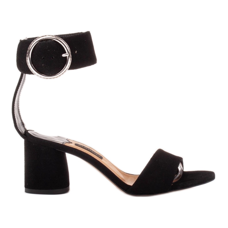 Marco Shoes Ženske kožne sandale s ukrasnom kopčom crno