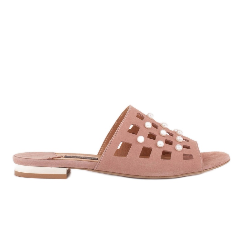 Marco Shoes Elegantne ženske papuče s biserima i perforacijom ružičasta